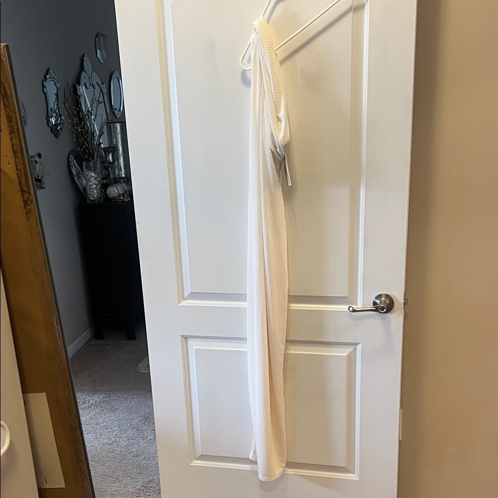 naked wardrobe Cream Ribbed One-Shoulder Maxi Dress